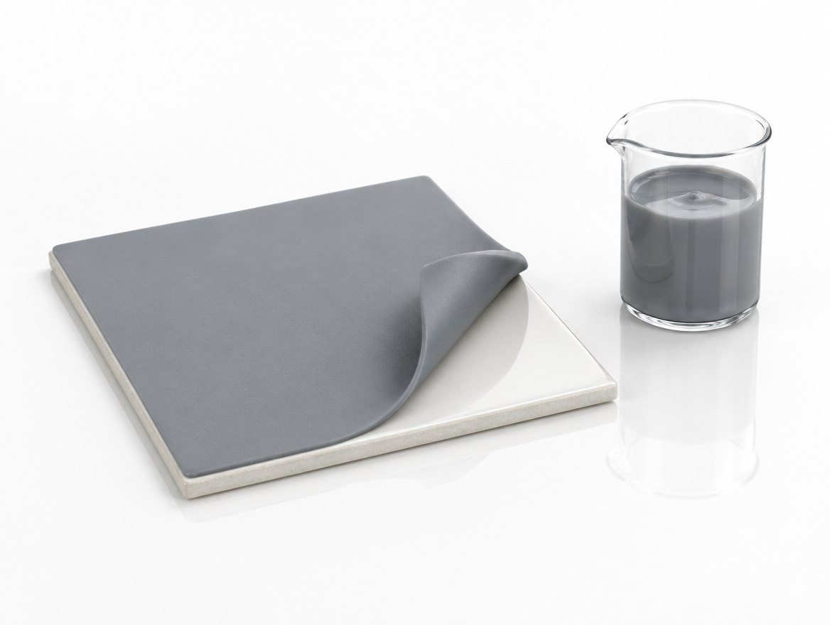 Baldosa de piso con la película gris de Protector Universal despegándose de una esquina.