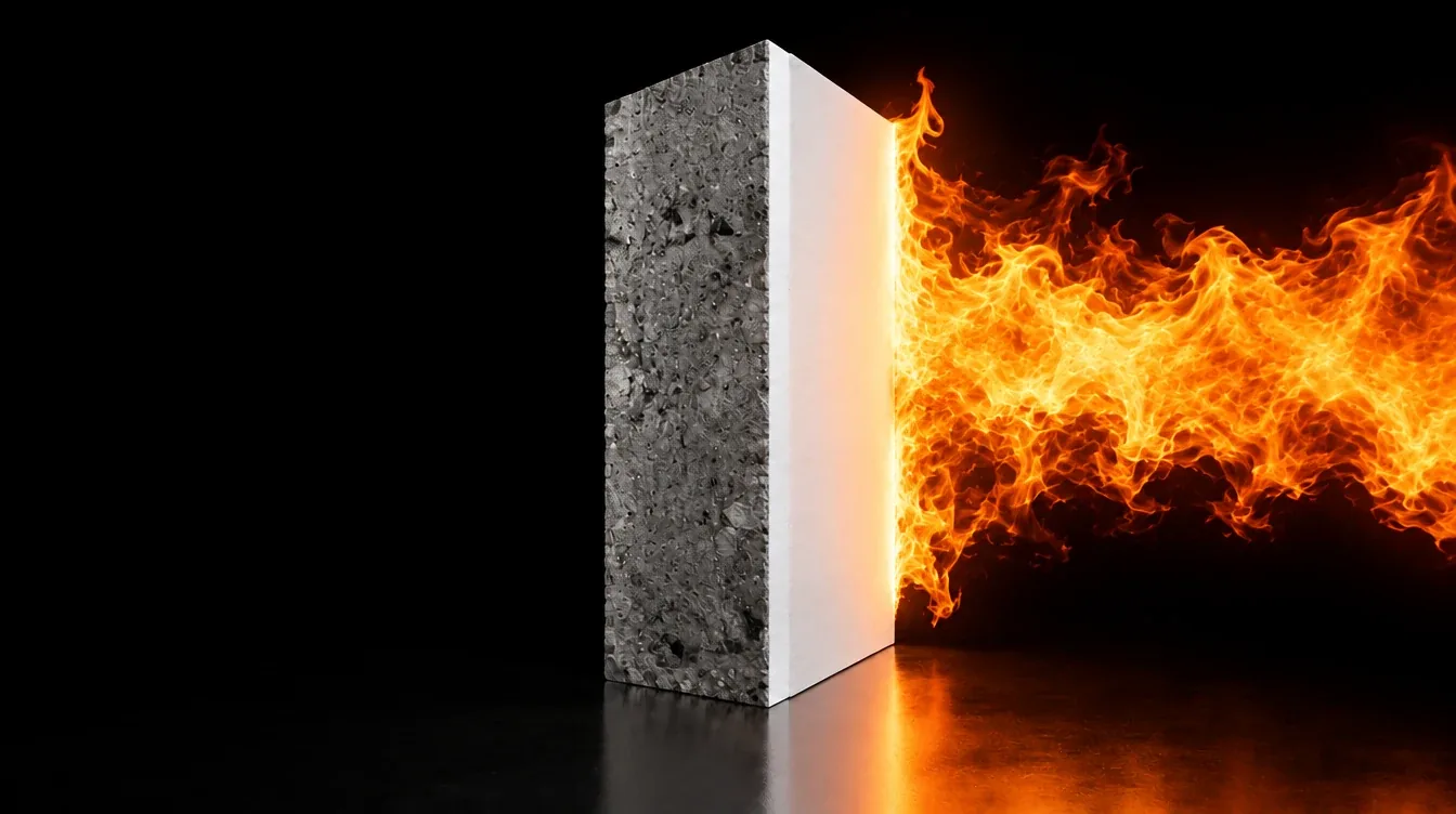 Muro con UNHEAT® expuesto al fuego: la llama no se propaga sobre el recubrimiento