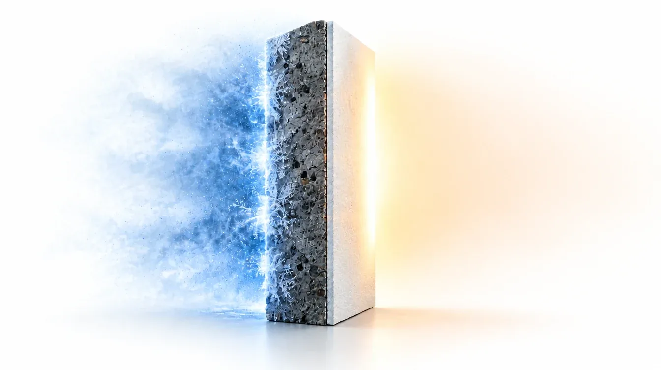 Corte de muro con UNHEAT®: el frío exterior queda afuera y adentro se conserva un calor confortable